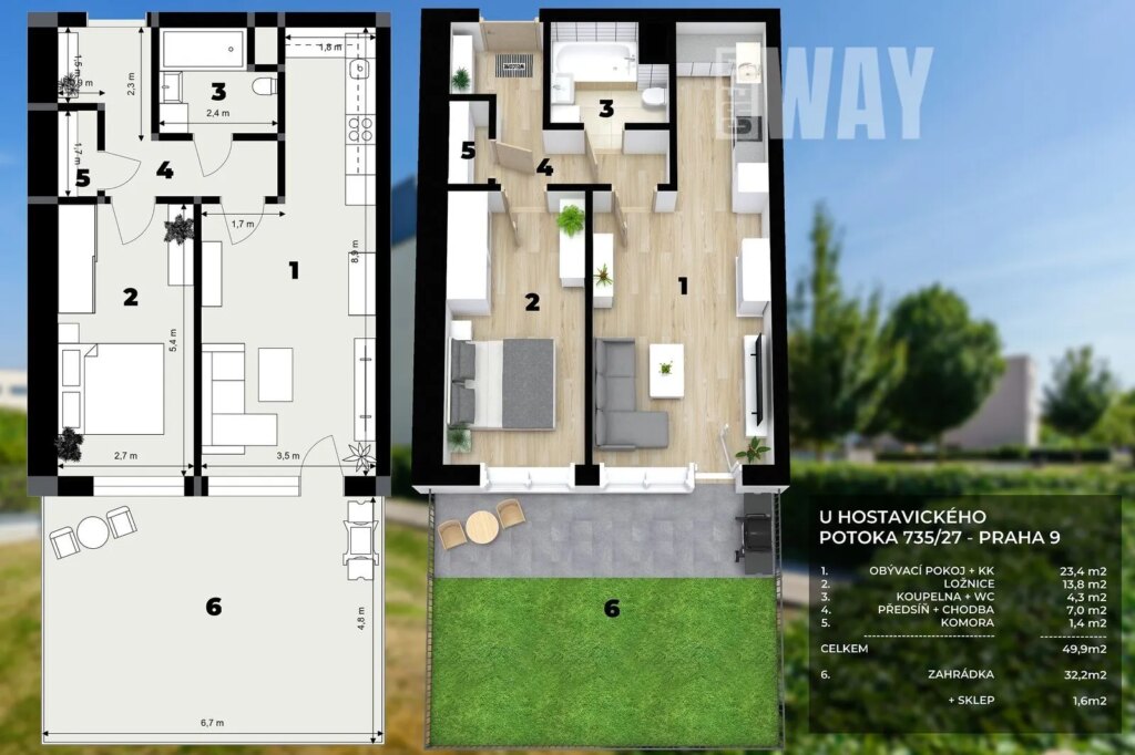 U Hostavického potoka: 2kk s vlastní zahrádkou