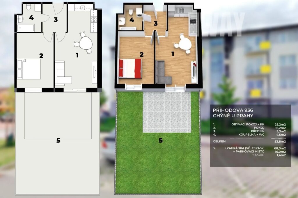 BYT 2+KK SE ZAHRÁDKOU A PARKOVACÍM STÁNÍM V CHÝNI U PRAHY